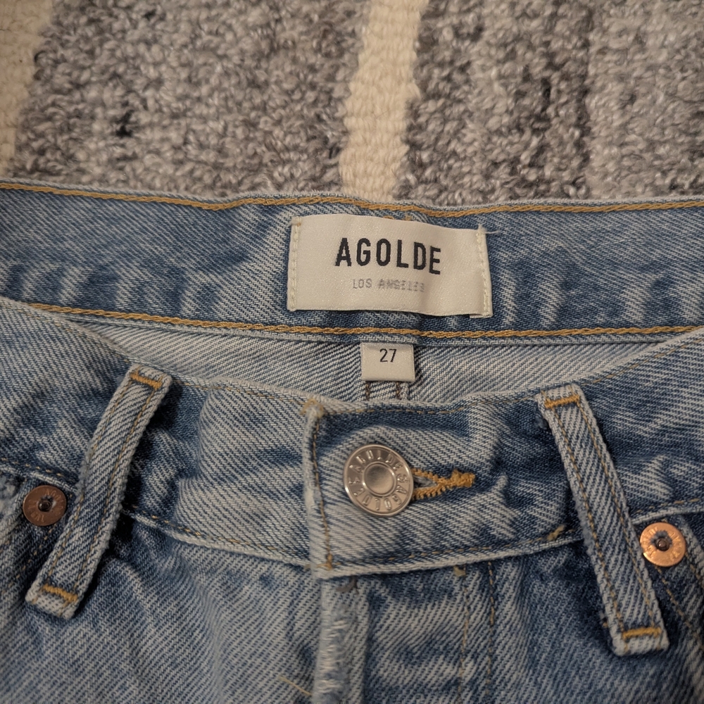 AGOLDE Light Blue Distressed Denim Jean Shorts - Picture 4 of 7